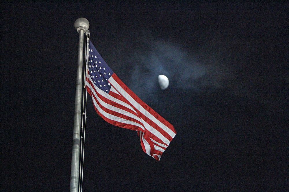 American flag, night sky. Original public domain image from Flickr