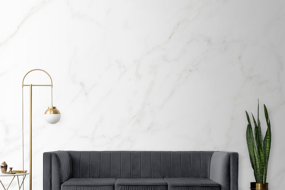 Wall mockup psd of chic mid-century modern luxury aesthetics living room