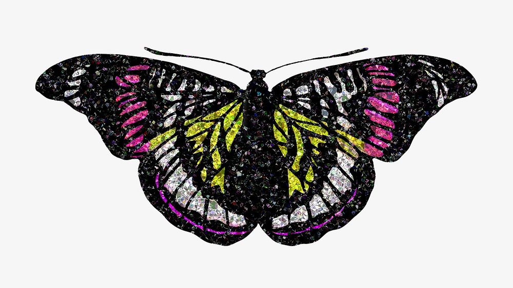 Dark glittery butterfly, aesthetic illustration. Inspired by E.A. Séguy's style.