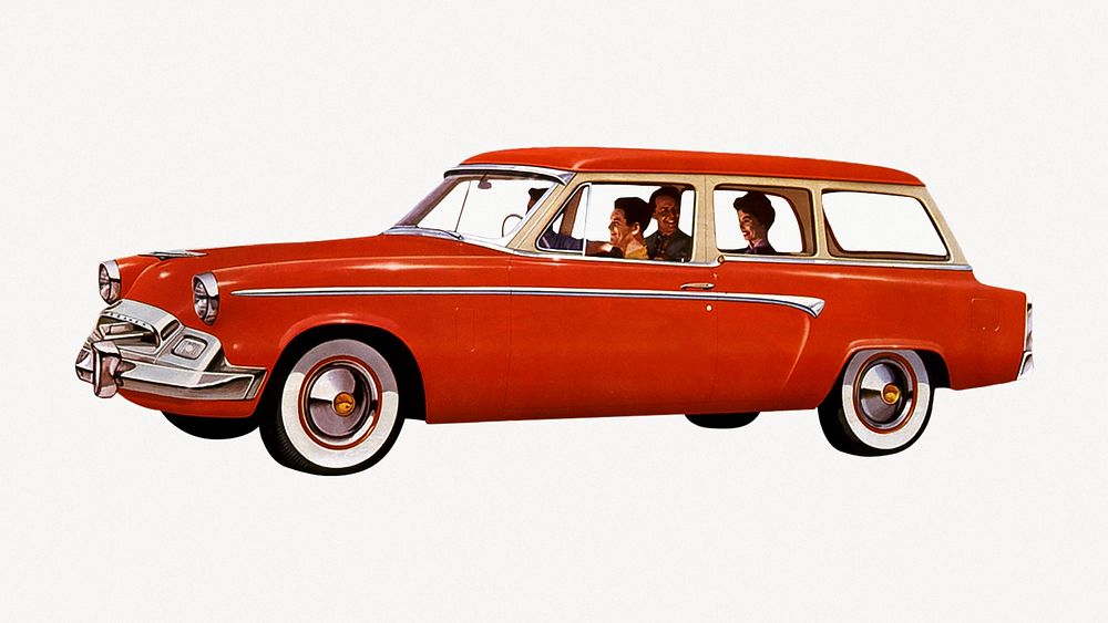 Red classic car, vintage illustration.  Remastered by rawpixel
