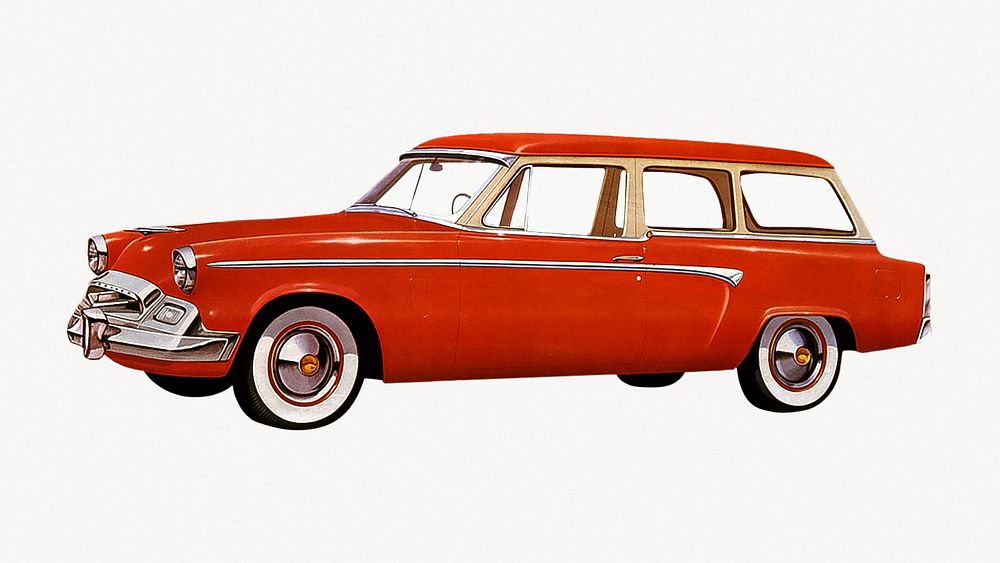 Red classic car, vintage illustration.  Remastered by rawpixel
