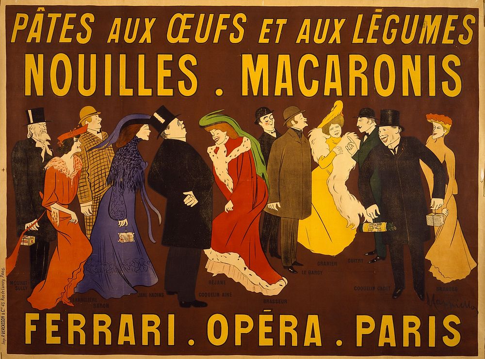 Pâtes aux œufs et aux légumes: Nouilles macaronis (1901) print in high resolution by Leonetto Cappiello.