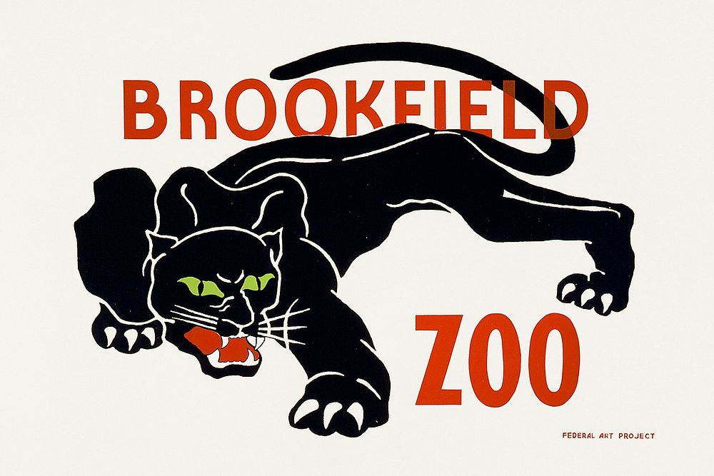 Brookfield Zoo, black panther poster by Federal Art Project. Original public domain image from the Library of Congress.…