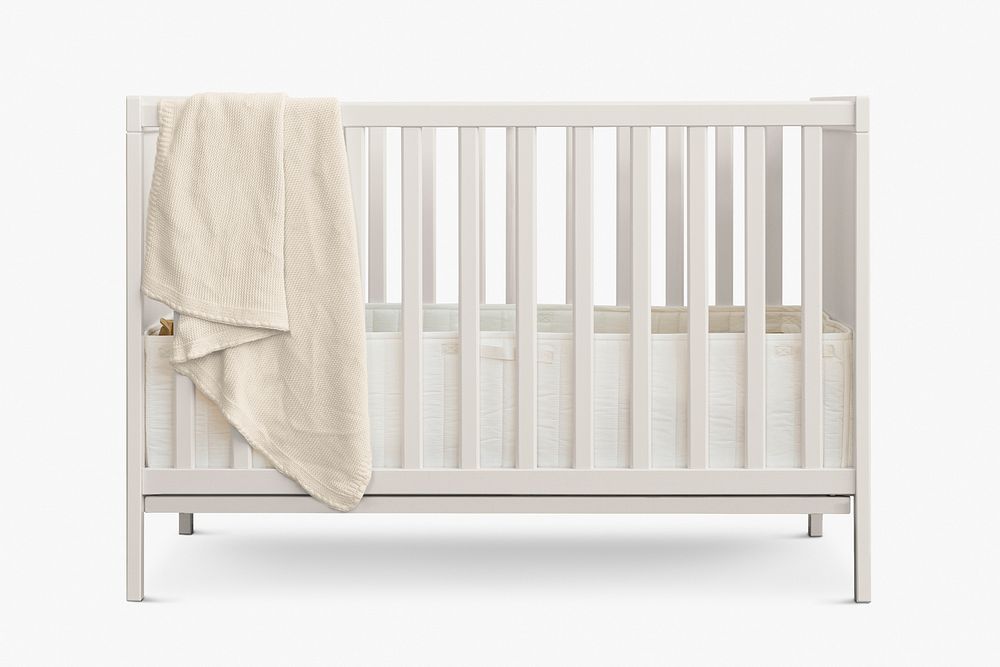 White wooden crib psd mockup for baby room