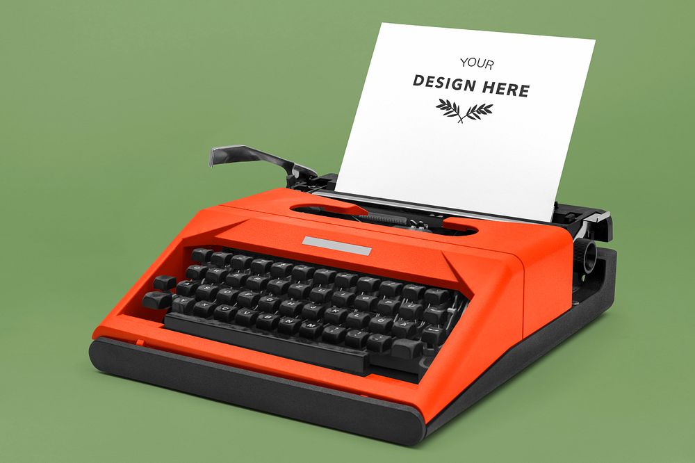 Paper in a red retro typewriter machine mockup design resource