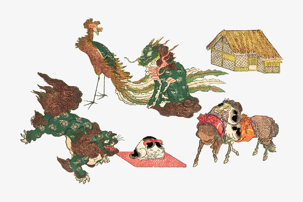Japanese animals, vintage Japanese illustration by Utagawa Hiroshige. Remastered by rawpixel.