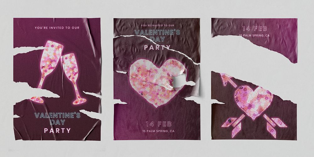 Valentine&rsquo;s party editable poster mockup psd in torn paper