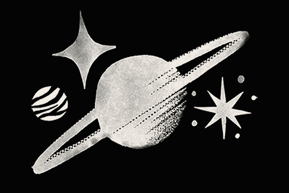 Cute Saturn doodle collage element psd