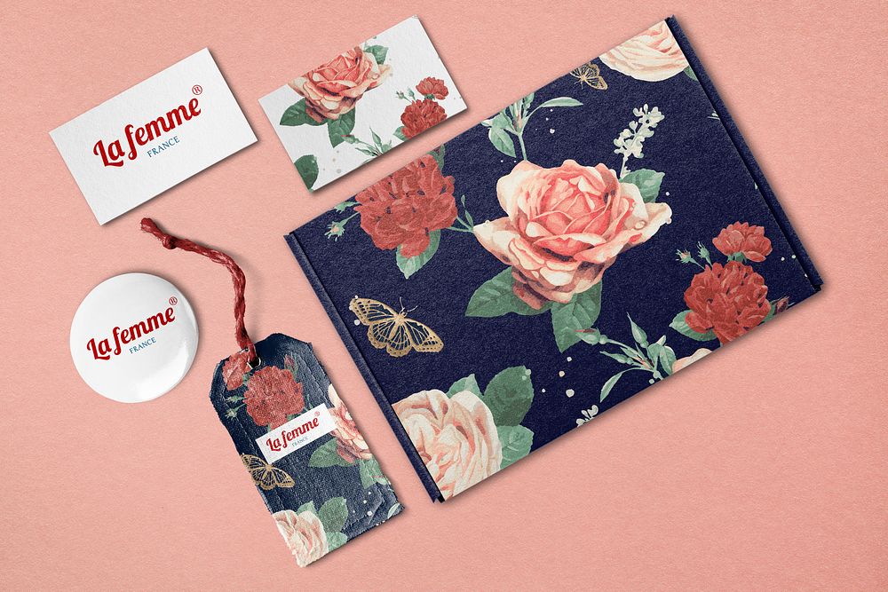 Floral branding mockup kit psd, vintage flower design