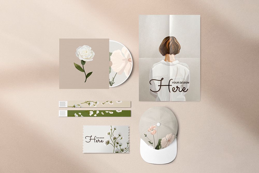 Music festival mockup, flower design psd event passes high resolution image
