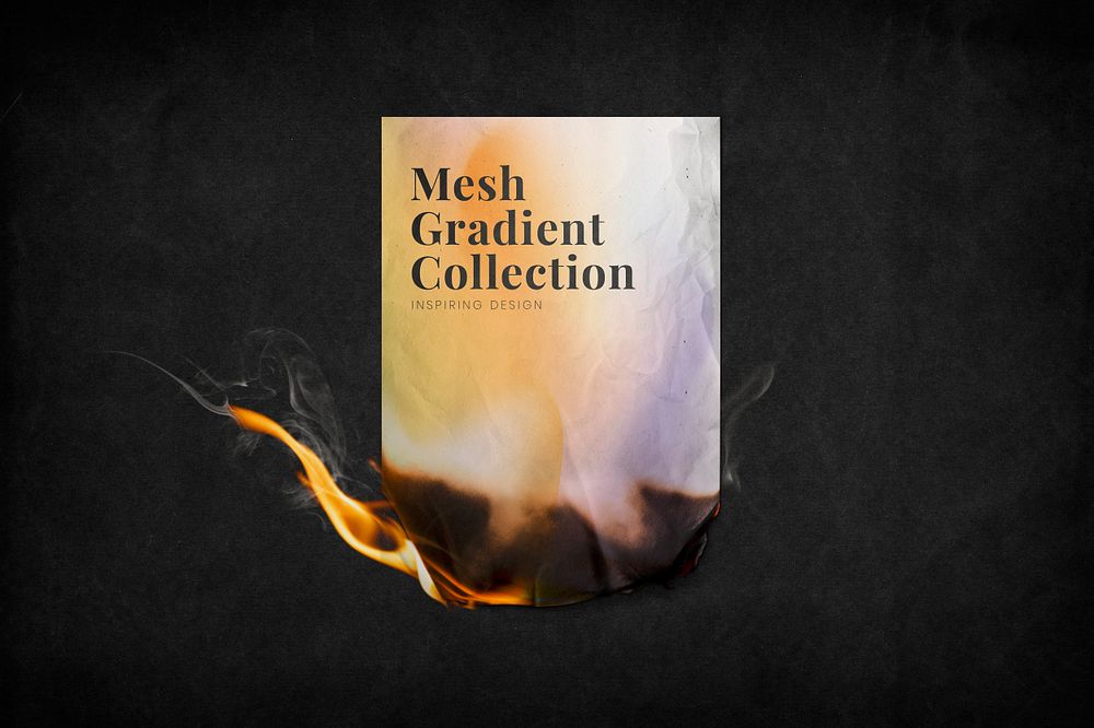 Burning poster mockup, fire  paper image psd