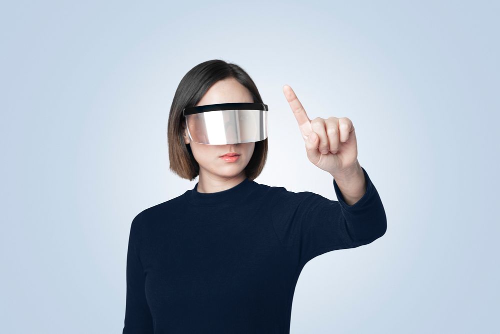 Woman in VR glasses mockup PSD entertainment technology