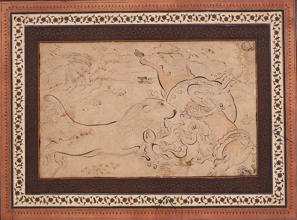 Lion Attacking a Dragon Wrapped around a Ram