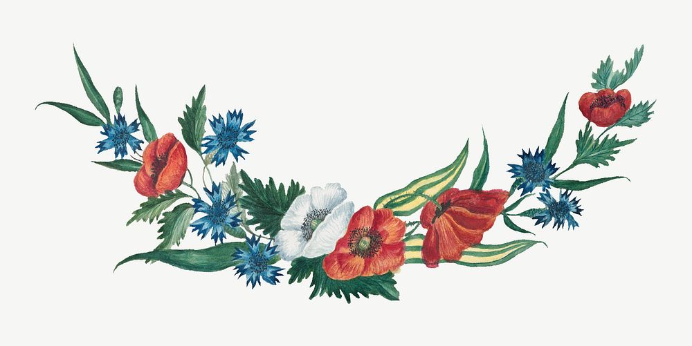 Segment of a Floral Wreath, vintage flower illustration psd. Remixed by rawpixel.