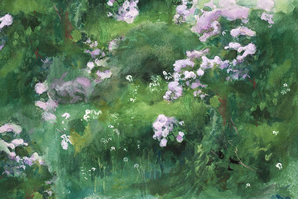 Lilac bush background, watercolor painting. Remixed from Eero Järnefelt artwork, by rawpixel.