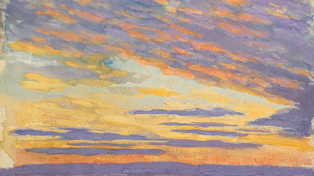 Purple clouds desktop wallpaper, watercolor painting. Remixed from Francis Augustus Lathrop artwork, by rawpixel.