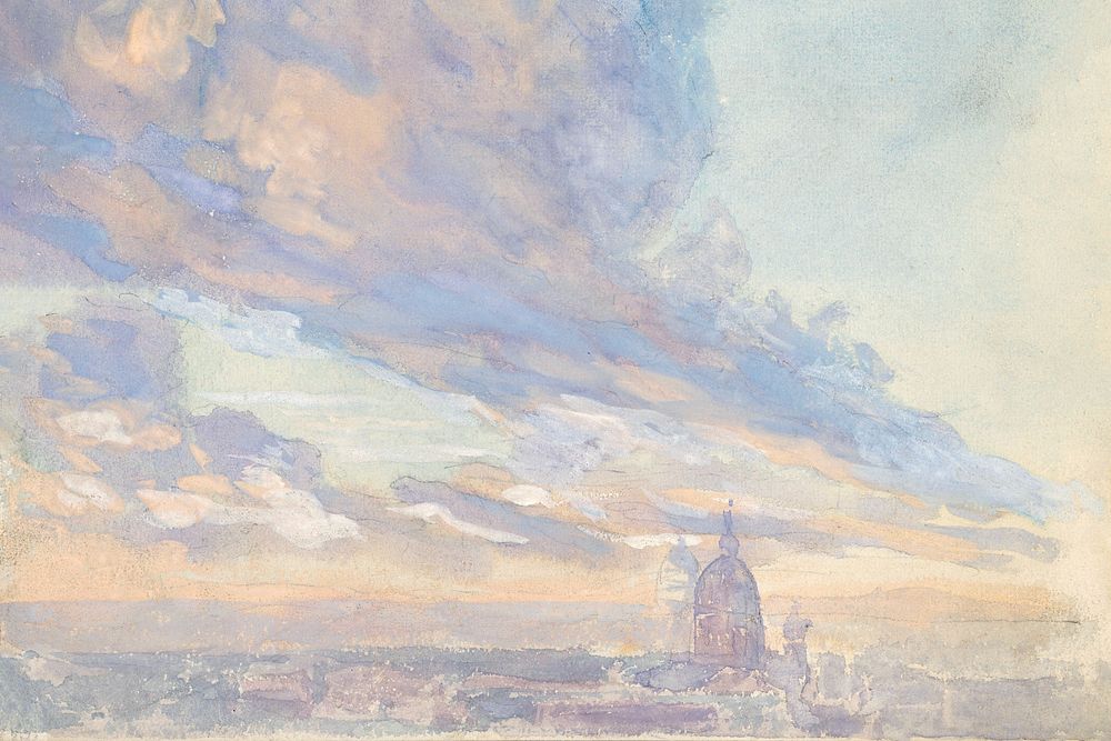 Clouds over Rome background, watercolor painting. Remixed from Francis Augustus Lathrop artwork, by rawpixel.