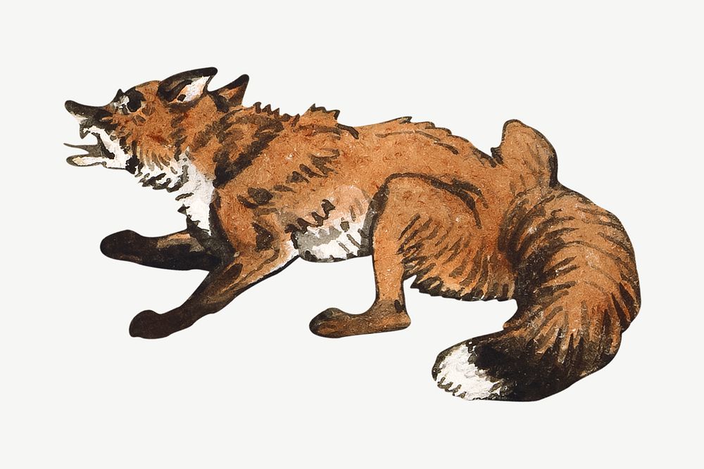 Fox watercolor illustration element psd. Remixed from Samuel Howitt artwork, by rawpixel.