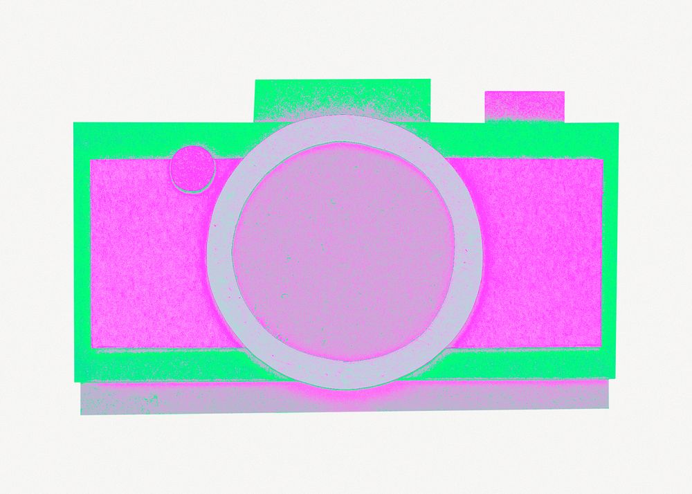 Retro camera, green & pink psd