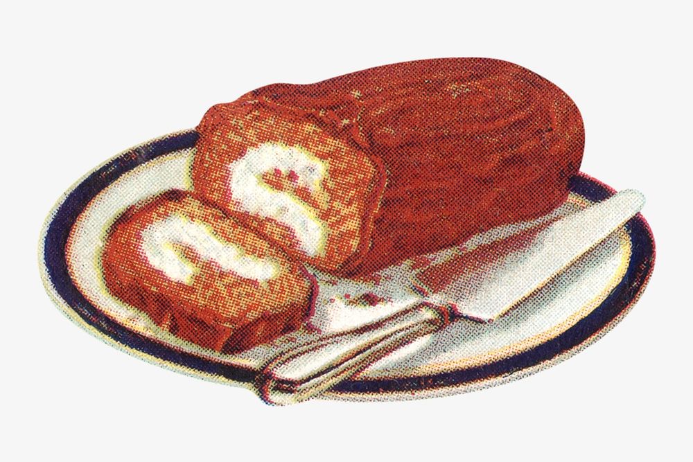 Vintage roll cake dessert, food illustration. Remixed by rawpixel.
