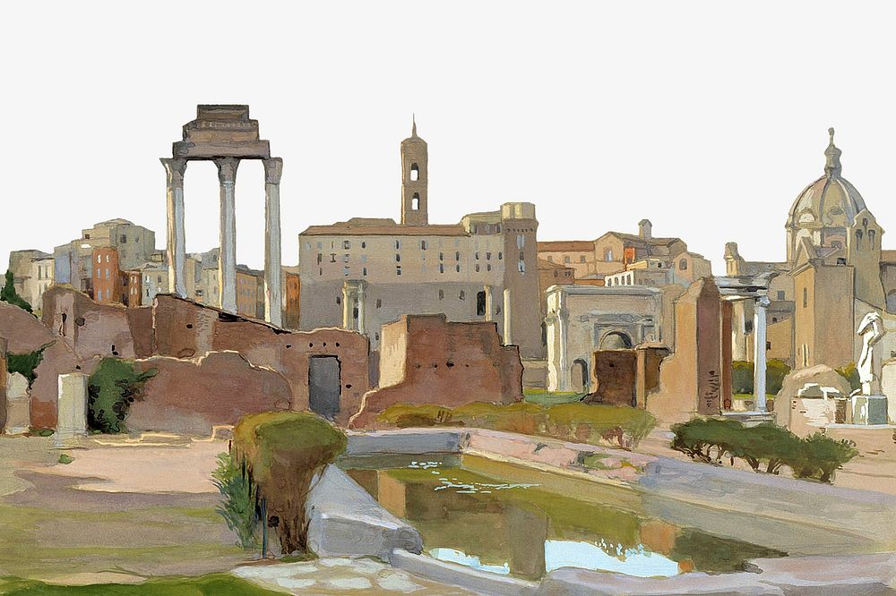 Vintage Roman forum illustration. Remixed by rawpixel. 