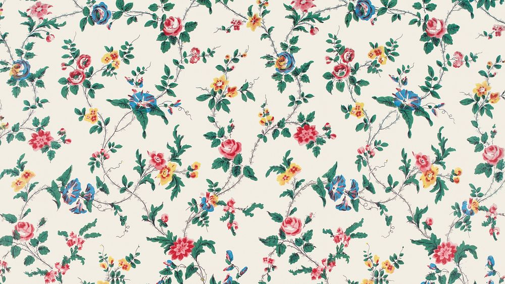 Vintage flower patterned desktop wallpaper, beige design. Remixed by rawpixel.