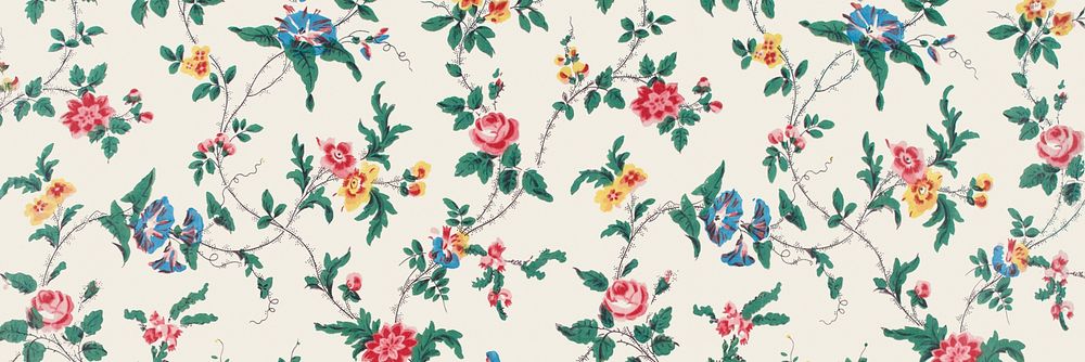 Vintage flower patterned background, beige design. Remixed by rawpixel.