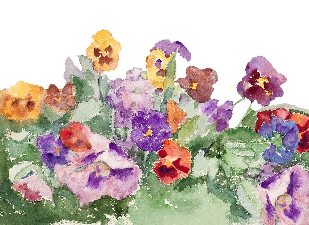 Spring flower border, vintage illustrationViolets by Maria Wiik. Remixed by rawpixel.