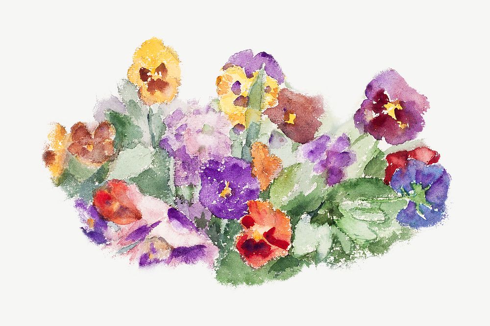 Colorful spring flowers, vintage illustration psd Violets by Maria Wiik. Remixed by rawpixel.