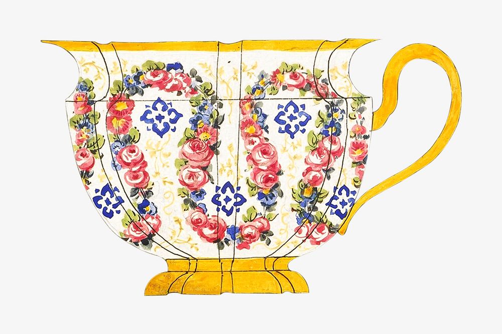 Vintage porcelain cup, floral design. Remixed by rawpixel.