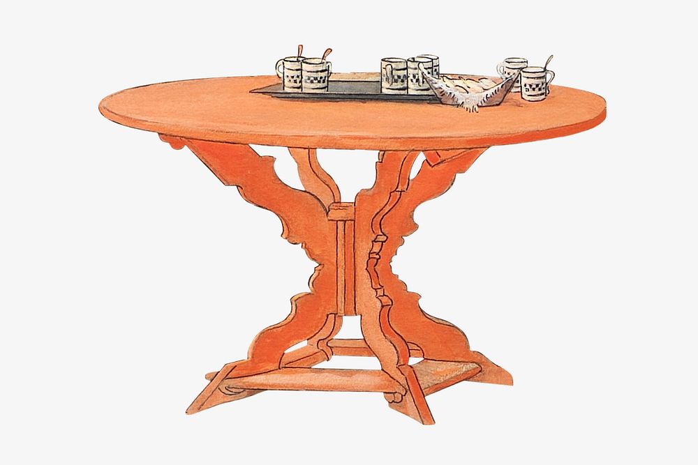 Orange wooden table, furniture illustration. Remixed by rawpixel.