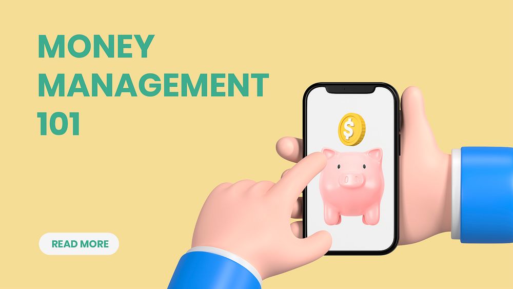 Money management blog banner template, editable 3D design psd
