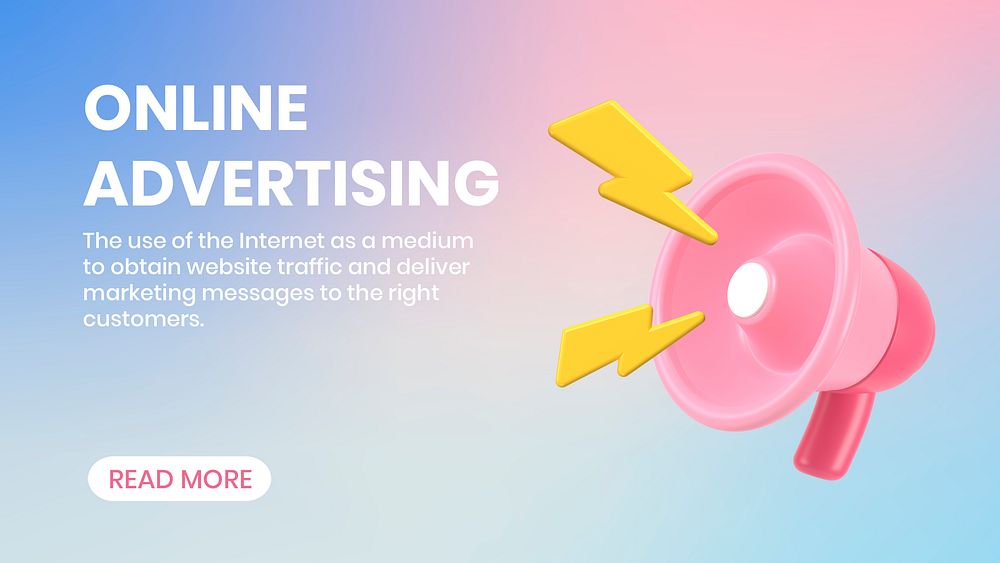 Online advertising blog banner template, 3D megaphone illustration psd