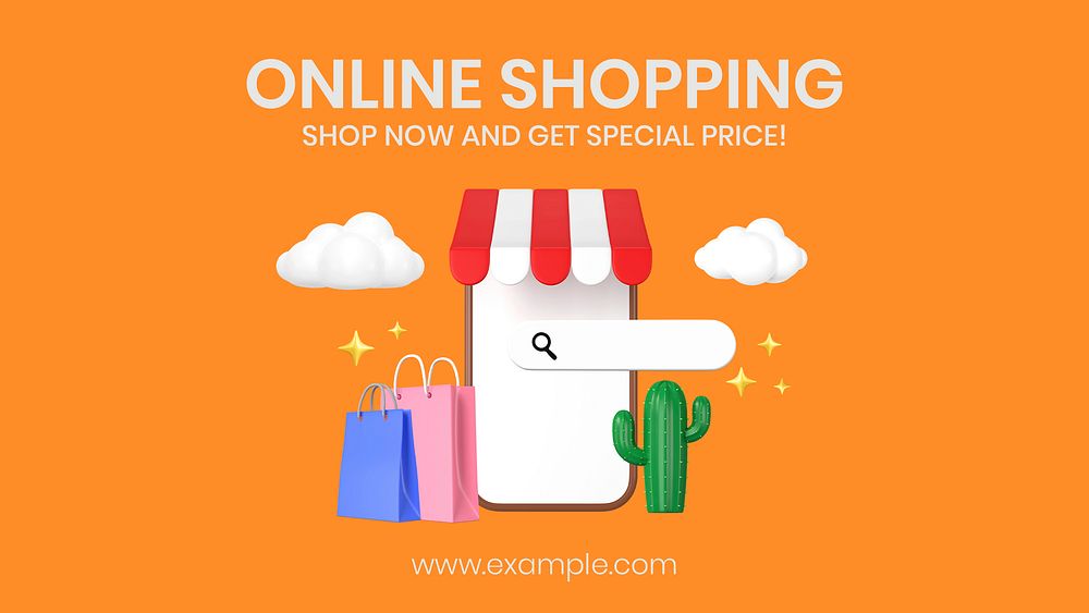 Online shopping blog banner template, 3D rendered small business psd