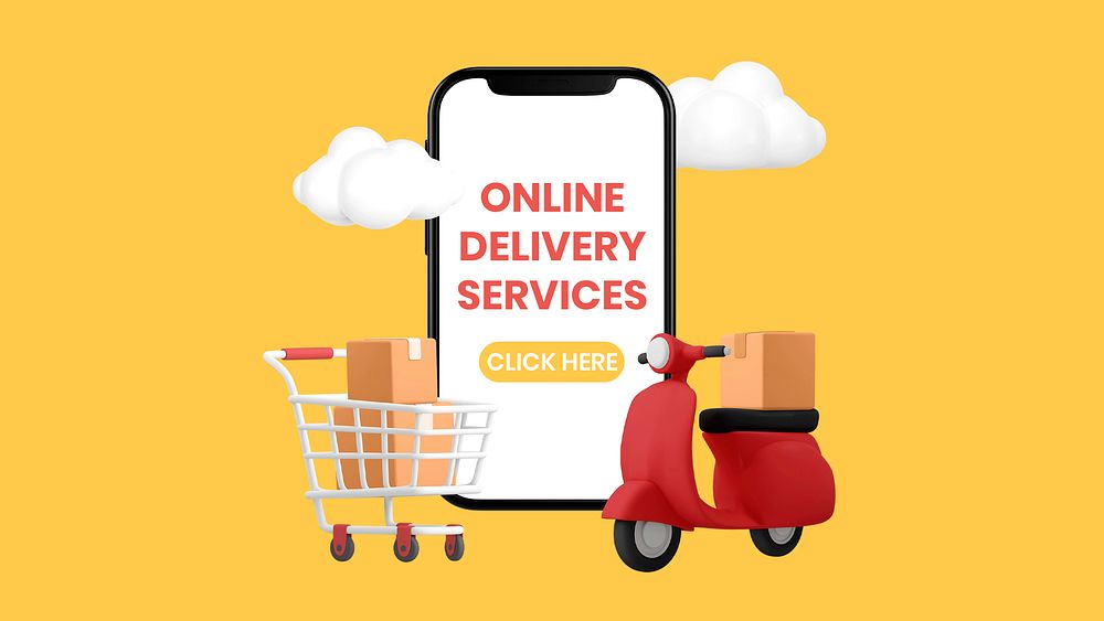 Online delivery blog banner template, 3D marketing psd