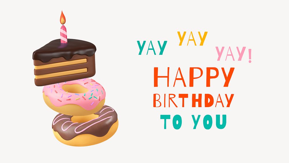 Birthday cake YouTube thumbnail template, cute greeting card psd