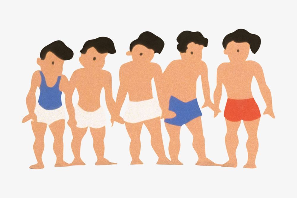 Boys in swimming pants, vintage illustration by Wagner.  Remixed by rawpixel. 