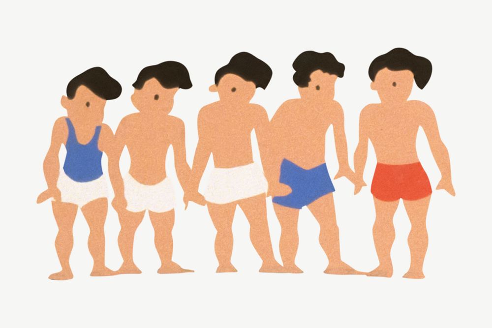 Boys in swimming pants, vintage illustration by Wagner psd.  Remixed by rawpixel. 