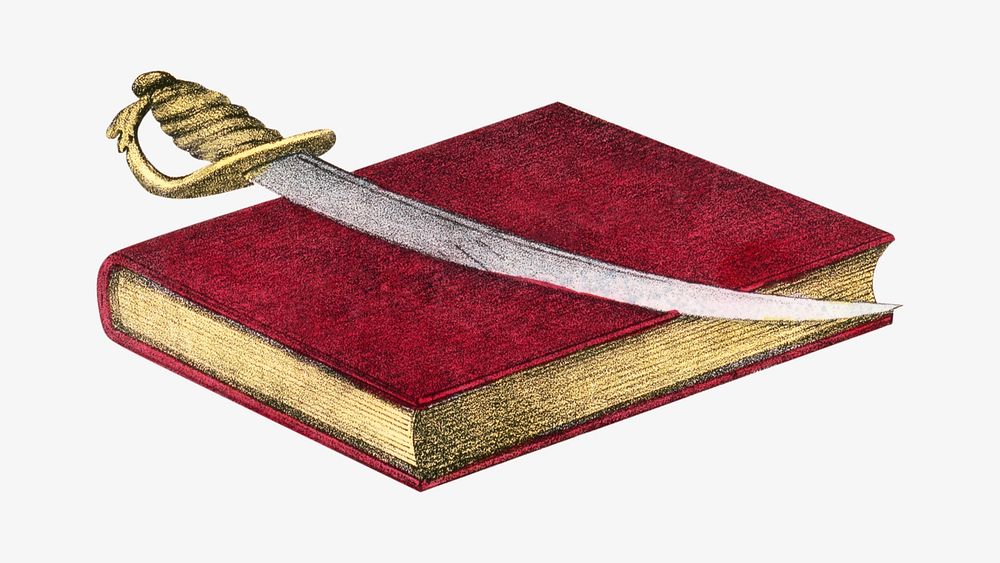 Sword on book, vintage illustration.  Remixed by rawpixel. 