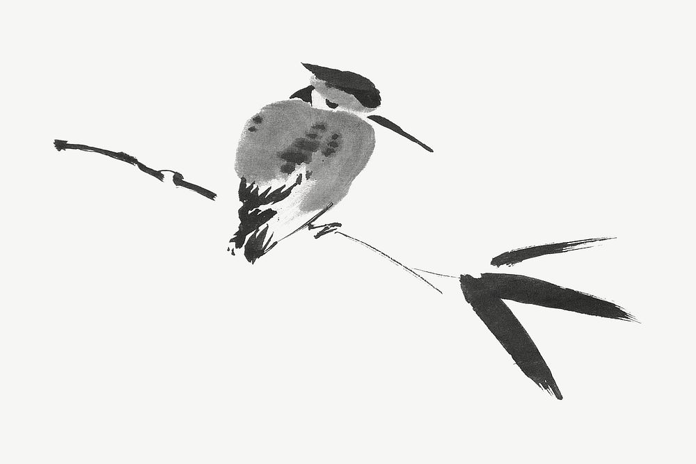 Kingfisher bird, vintage illustration by Sesshū Tōyō psd.  Remixed by rawpixel. 