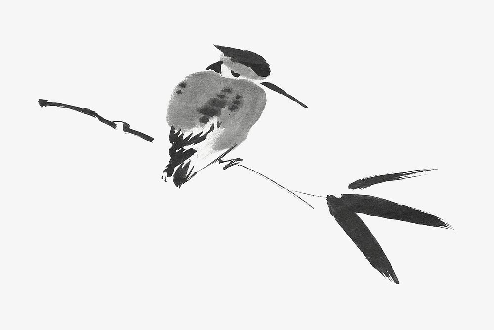Kingfisher bird, vintage illustration by Sesshū Tōyō.  Remixed by rawpixel. 