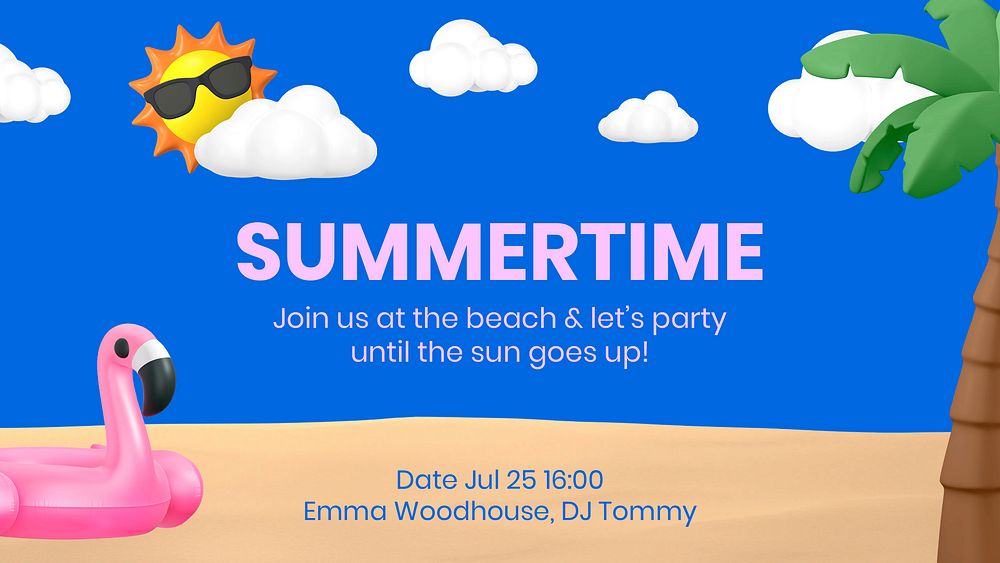Vacation blog banner template, 3D beach party psd