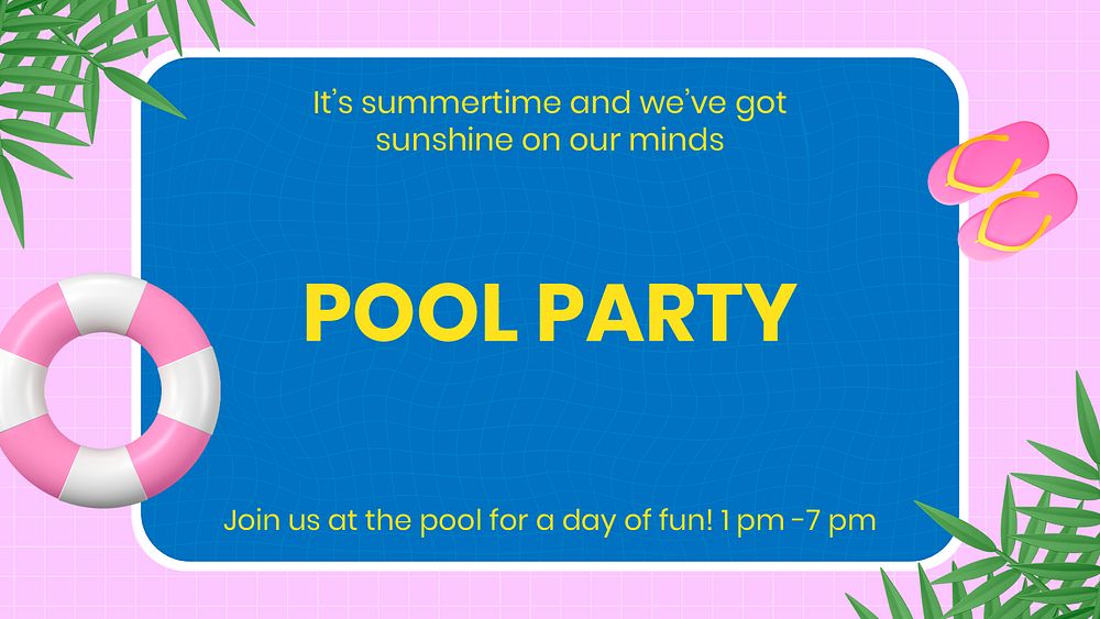 Pool party blog banner template, 3D summer  psd