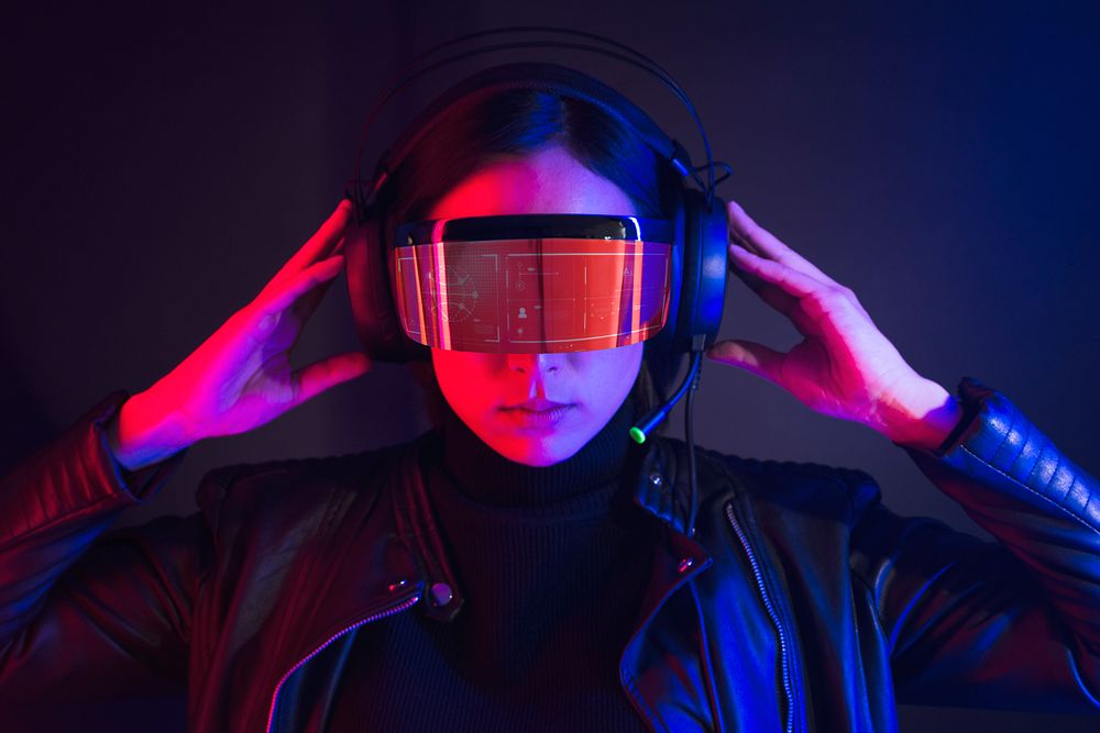 Woman with smart glasses mockup psd gaming technology
