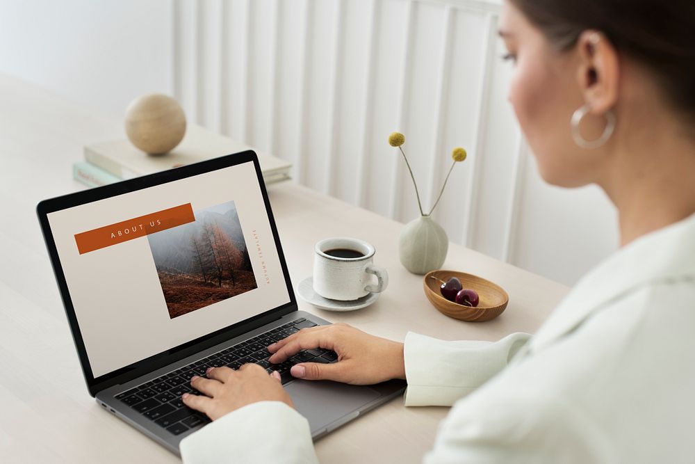 Woman using a laptop mockup