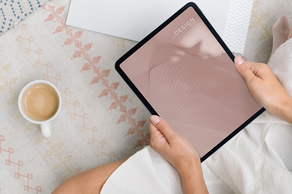 Woman using a tablet mockup