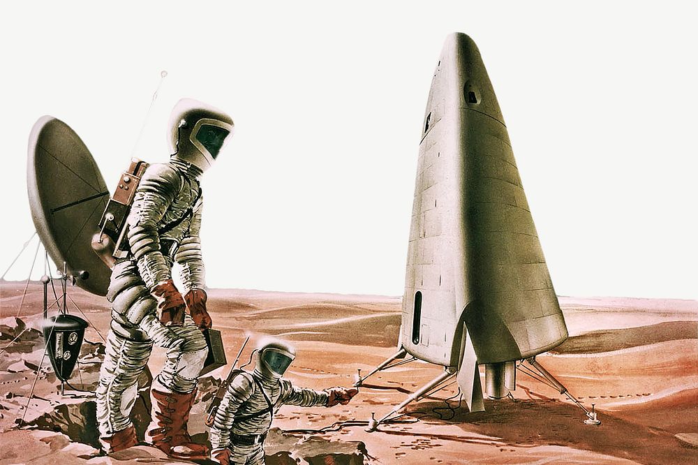Astronauts on Mars illustration psd. Remixed by rawpixel.