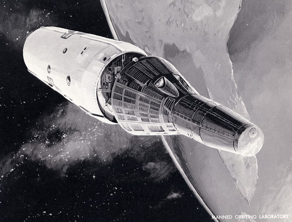 Manned Orbiting Laboratory (MOL) (1966) illustrated by U.S. Air Force. Original public domain image from Wikimedia Commons.…