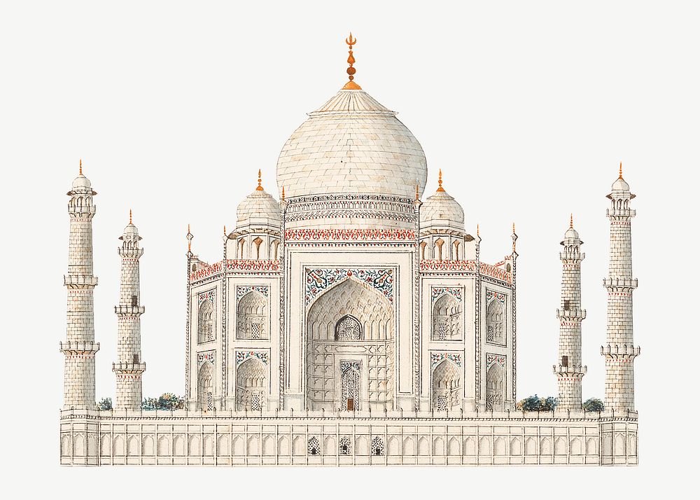 The Taj Mahal architecture watercolor art illustration psd. Remixed by rawpixel.