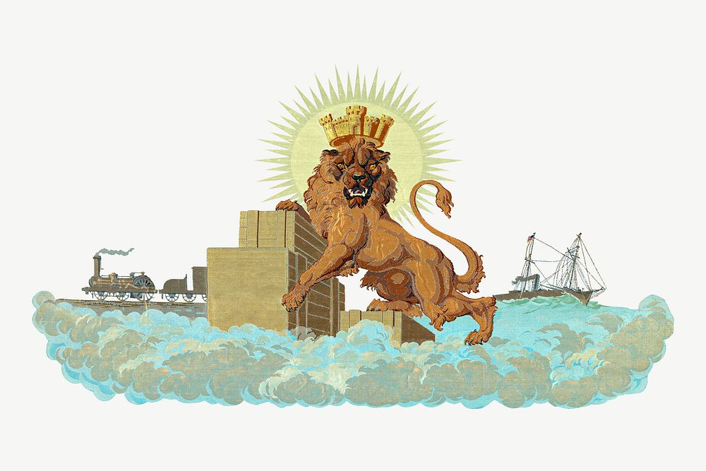 Vintage king lion chromolithograph art psd. Remixed by rawpixel. 